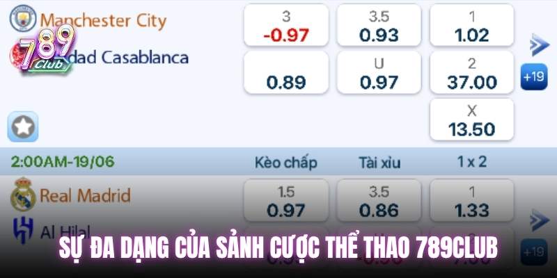 Sự đa dạng của sảnh cược thể thao 789club